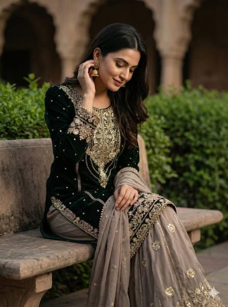 Designer Faux Georgette Plazzo Suit with Embroidery Dori Sequence Work UK USA Wholesale Ready To Wear Collection