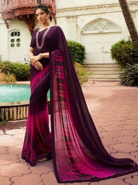 Designer Faux Georgette Saree With Floral Print 