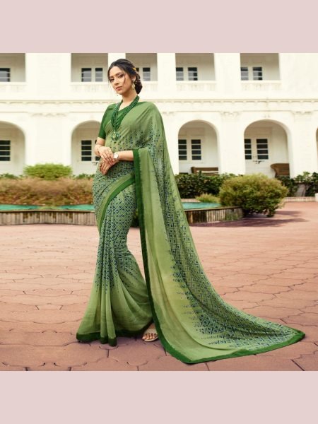 Designer Faux Georgette Saree With Floral Print Georgette Sarees Wholesale