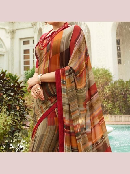Designer Faux Georgette Saree With Floral Print Georgette Sarees Wholesale
