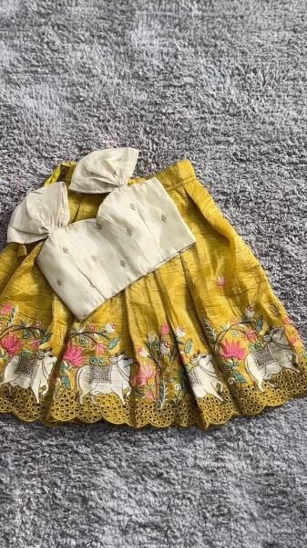 Designer Fendy Silk Lehenga with for Little Fashionistas Girls Wear