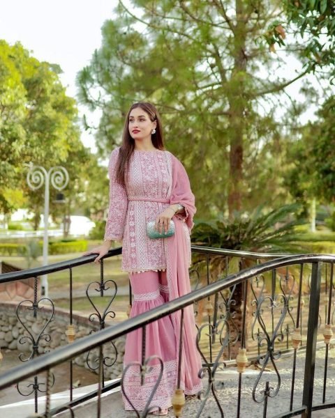 Designer Fox Georgette Sharara Suit With Embroidery Work  3 Piece Kurti Set
