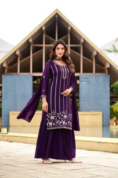 Designer Georgette Embroidered Sharara Set with Dupatta for Parties Ready To Wear Collection