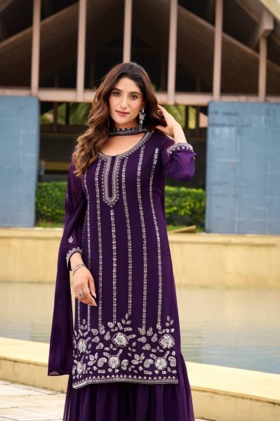 Designer Georgette Embroidered Sharara Set with Dupatta for Parties Ready To Wear Collection