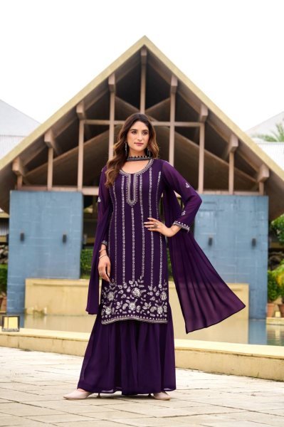 Designer Georgette Embroidered Sharara Set with Dupatta for Parties Ready To Wear Collection