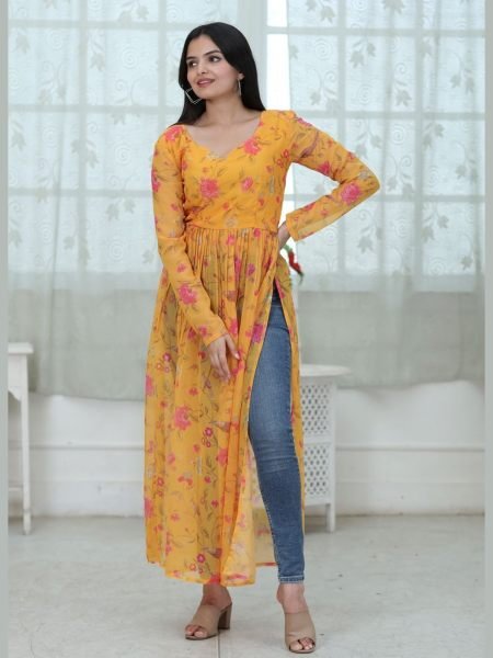 Designer Georgette Nyra Cut  Kurti Collection  Georgette Kurti 