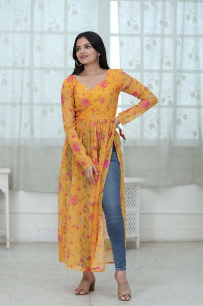 Designer Georgette Nyra Cut  Kurti Collection  Georgette Kurti 