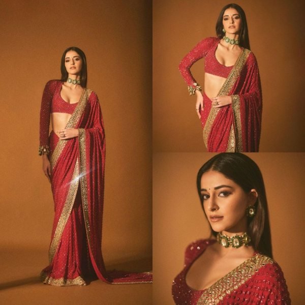 Designer Georgette Red Sequin Saree For Karwa Chauth Georgette Sarees Wholesale