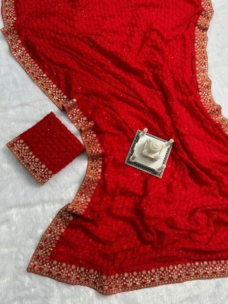Designer Georgette Red Sequin Saree For Karwa Chauth Georgette Sarees Wholesale