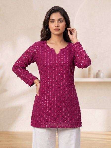 Designer Georgette Sequence Embroidery Kurti Perfect for Daily Wear Kurtis
