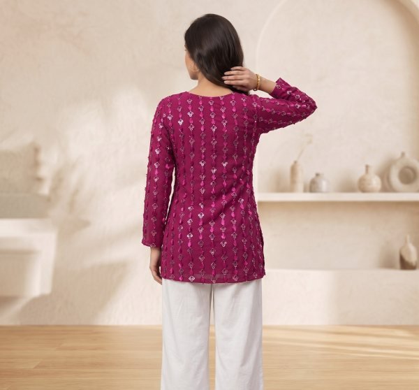 Designer Georgette Sequence Embroidery Short Kurti Perfect for Daily Wear Full Set Kurti