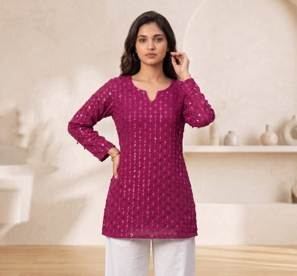 Designer Georgette Sequence Embroidery Short Kurti Perfect for Daily Wear Full Set Kurti