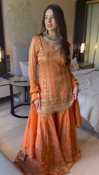 Designer Georgette Sharara Suit with Thread and Sequin Work  for Luxury Look Ready To Wear Collection