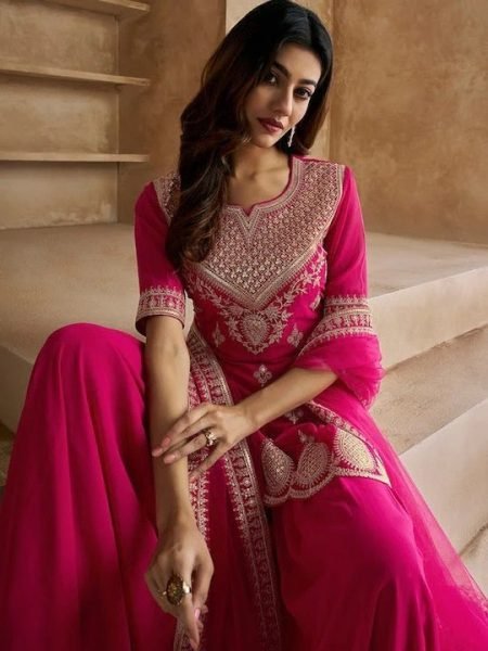 Designer Georgette Sharara Suit Set with Heavy Embroidery   Butter Net Dupatta Festive Wear at Best Seller Ready To Wear Collection