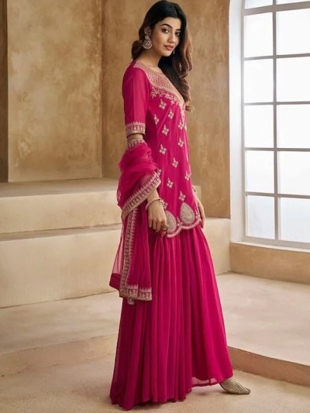 Designer Georgette Sharara Suit Set with Heavy Embroidery   Butter Net Dupatta Festive Wear at Best Seller Ready To Wear Collection