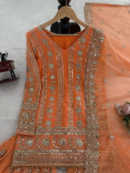 Designer Georgette Sharara Suit with Thread and Sequin Work  for Luxury Look Ready To Wear Collection