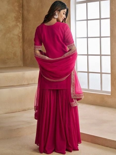 Designer Georgette Sharara Suit Set with Heavy Embroidery   Butter Net Dupatta Festive Wear at Best Seller Ready To Wear Collection