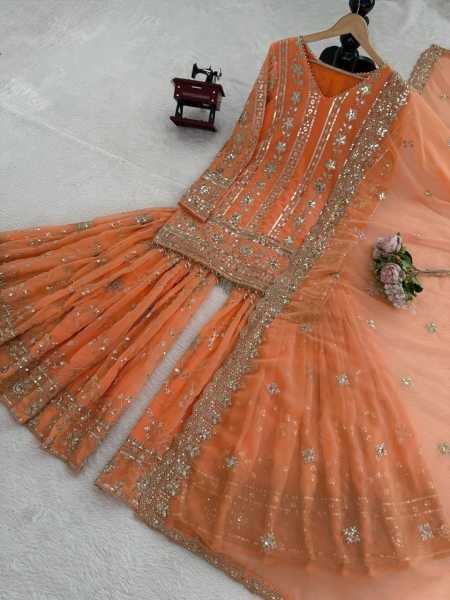 Designer Georgette Sharara Suit with Thread and Sequin Work  for Luxury Look Ready To Wear Collection
