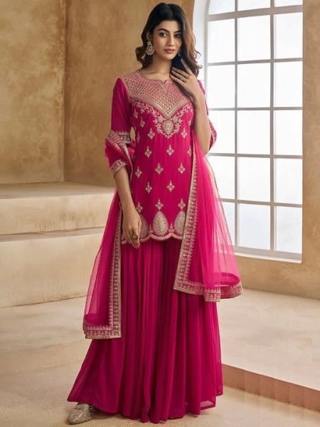 Designer Georgette Sharara Suit Set with Heavy Embroidery   Butter Net Dupatta Festive Wear at Best Seller Ready To Wear Collection
