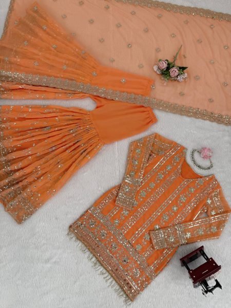 Designer Georgette Sharara Suit with Thread and Sequin Work  for Luxury Look Ready To Wear Collection
