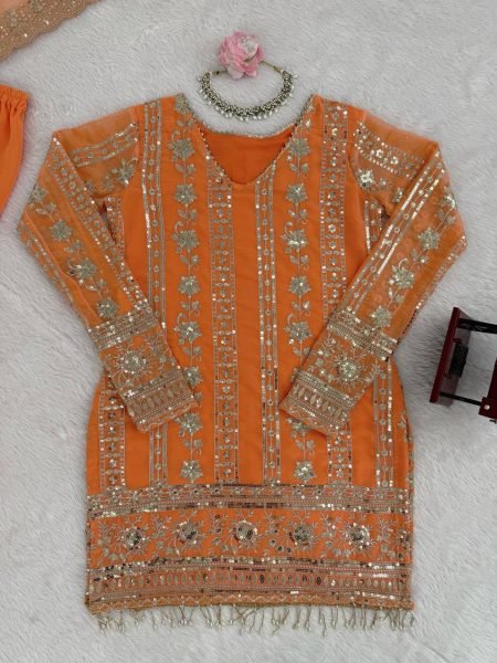 Designer Georgette Sharara Suit with Thread and Sequin Work  for Luxury Look Ready To Wear Collection
