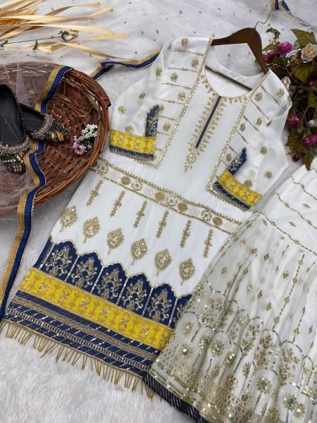 Designer Georgette White Palazzo Suit  Ready To Wear Collection