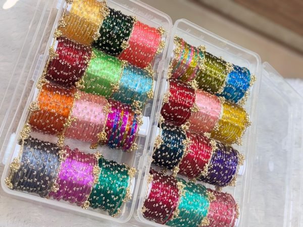 Designer Glass Bangles Set with Multi Size Combo and Double Organiser Fashion Accessories Wholesale