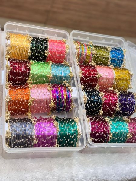 Designer Glass Bangles Set with Multi Size Combo and Double Organiser Fashion Accessories Wholesale