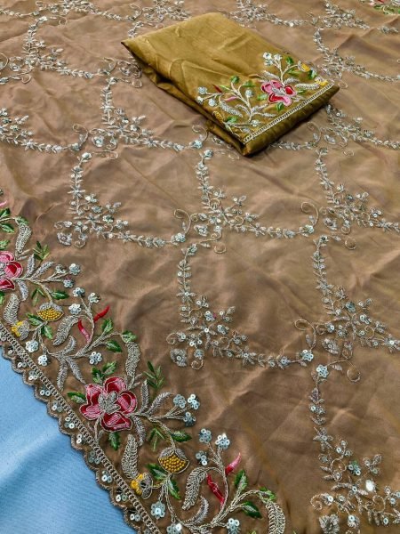 Designer Gold Embroidered Rangoli Silk Saree with Heavy Floral Work   Cutwork Border Party Wear at Manufacturer Price Embroidery Sarees Wholesale