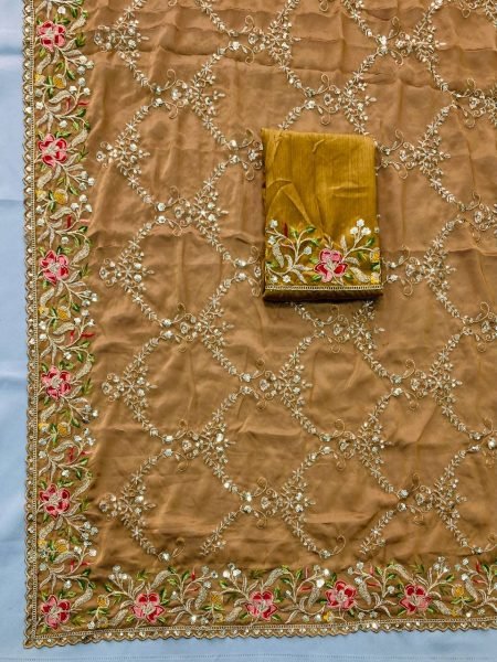 Designer Gold Embroidered Rangoli Silk Saree with Heavy Floral Work   Cutwork Border Party Wear at Manufacturer Price Embroidery Sarees Wholesale