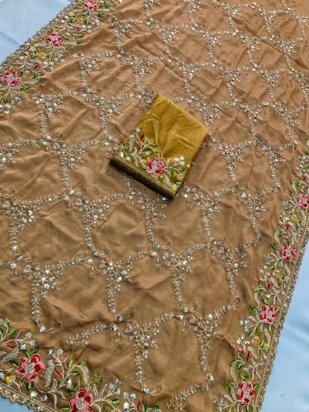 Designer Gold Embroidered Rangoli Silk Saree with Heavy Floral Work   Cutwork Border Party Wear at Manufacturer Price Embroidery Sarees Wholesale