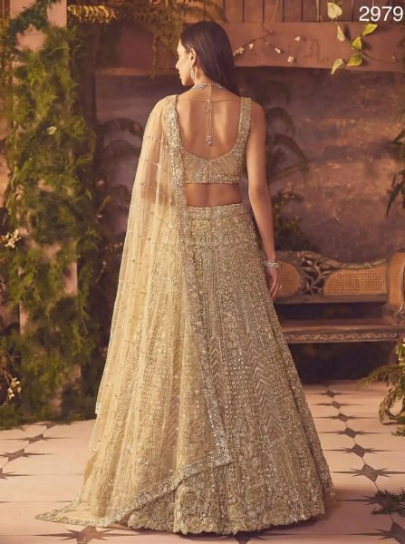 Designer Golden Soft Net Lehenga Choli with Handwork Embroidery for Bridal Wear Bridal Lehenga Choli