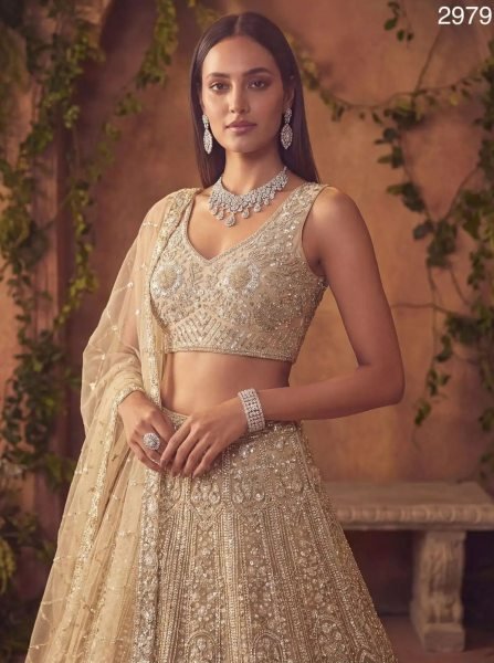 Designer Golden Soft Net Lehenga Choli with Handwork Embroidery for Bridal Wear Bridal Lehenga Choli