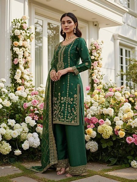 Designer Green GMY Silk Suit with Dupatta for Wedding and Festive Wear Salwar Kameez