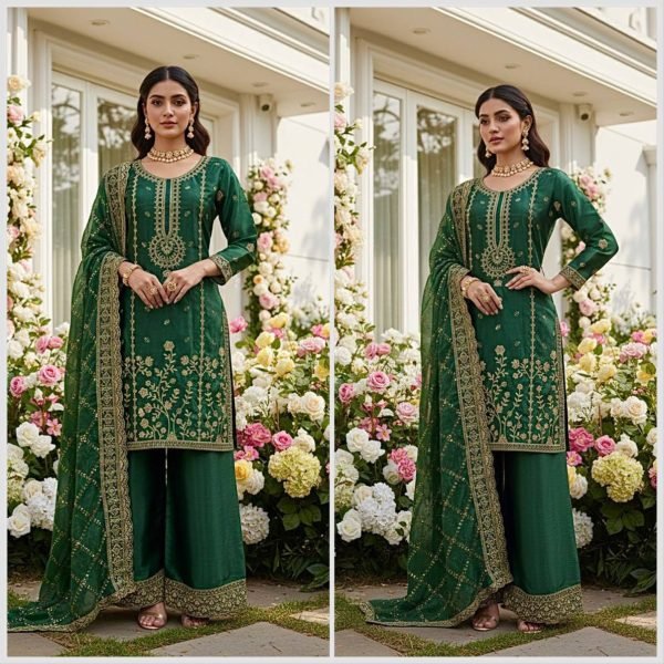 Designer Green GMY Silk Suit with Dupatta for Wedding and Festive Wear Ready To Wear Collection