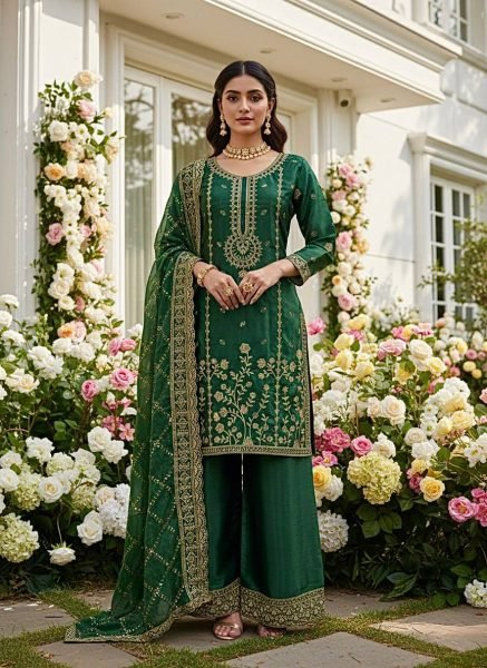 Designer Green GMY Silk Suit with Dupatta for Wedding and Festive Wear Ready To Wear Collection