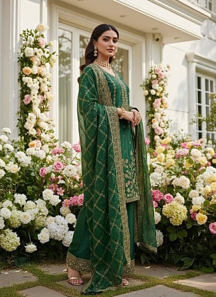Designer Green GMY Silk Suit with Dupatta for Wedding and Festive Wear Ready To Wear Collection
