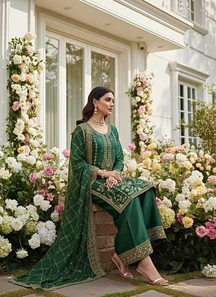 Designer Green GMY Silk Suit with Dupatta for Wedding and Festive Wear Ready To Wear Collection