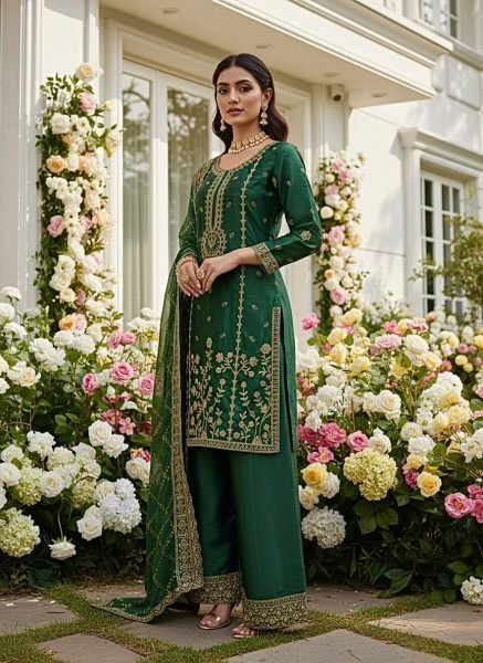 Designer Green GMY Silk Suit with Dupatta for Wedding and Festive Wear Ready To Wear Collection