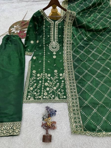 Designer Green GMY Silk Suit with Dupatta for Wedding and Festive Wear Ready To Wear Collection