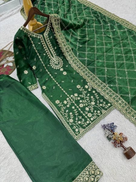 Designer Green GMY Silk Suit with Dupatta for Wedding and Festive Wear Ready To Wear Collection