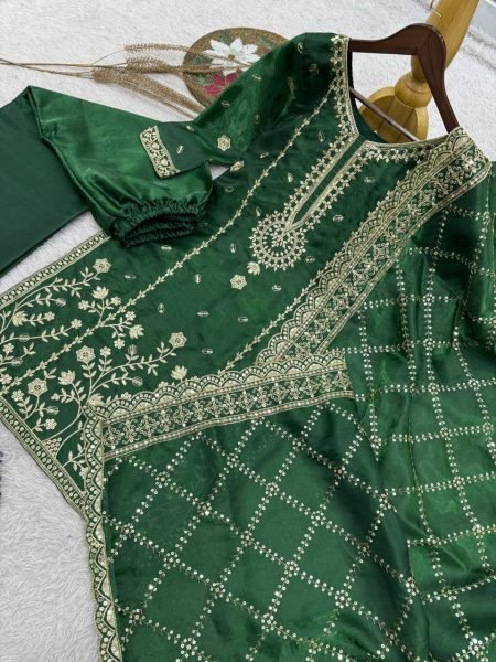 Designer Green GMY Silk Suit with Dupatta for Wedding and Festive Wear Ready To Wear Collection