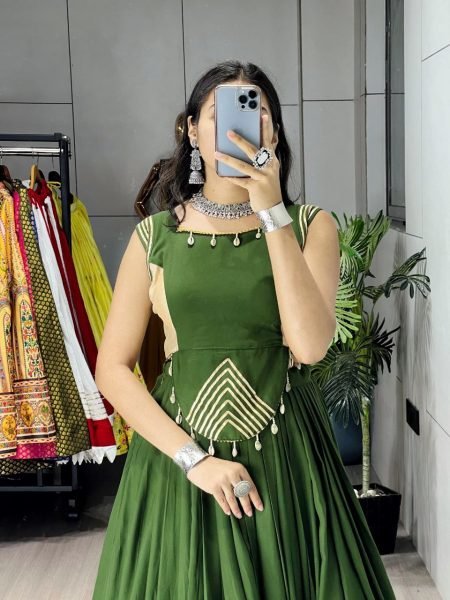 Designer Green Pure Rayon Navratri Lehenga with Fancy Gota Patti Top for Festival Collection 2025 Navratri Lehnega Choli