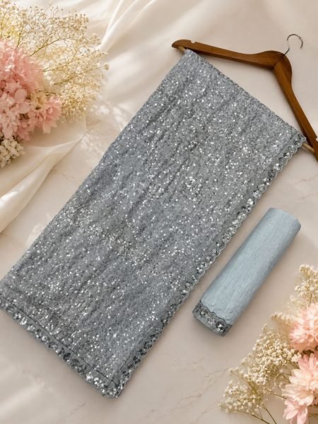 Designer Grey Faux Georgette Saree with Heavy Khichdi Sequins Embroidery at Wholesale Rate Bollywood Fancy Sarees Wholesale