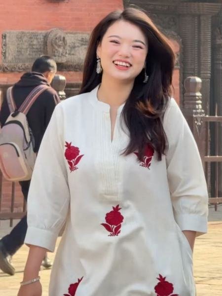 Designer Gulab Work Chanderi Kurti Set with Cotton Lining & Pearl Mala Kurtis