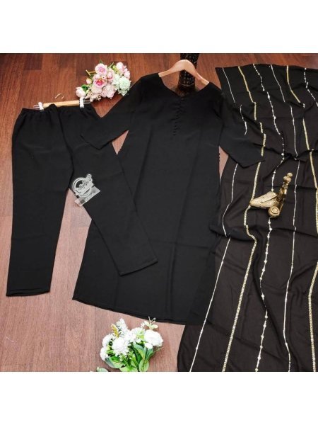 Designer Heavy Faux Georgette kurti With Dupatta And Bottom  3 Piece Kurti Set