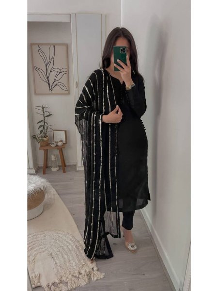 Designer Heavy Faux Georgette kurti With Dupatta And Bottom  3 Piece Kurti Set