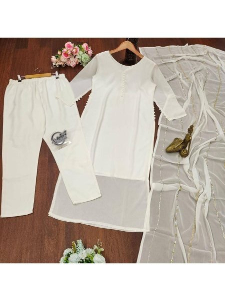 Designer Heavy Faux Georgette kurti With Dupatta And Bottom  3 Piece Kurti Set