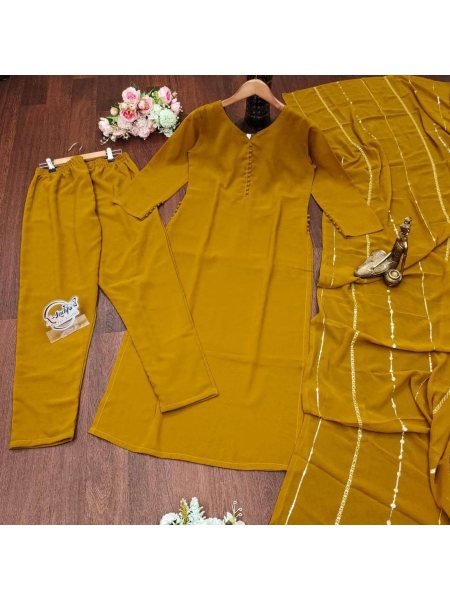 Designer Heavy Faux Georgette kurti With Dupatta And Bottom  3 Piece Kurti Set
