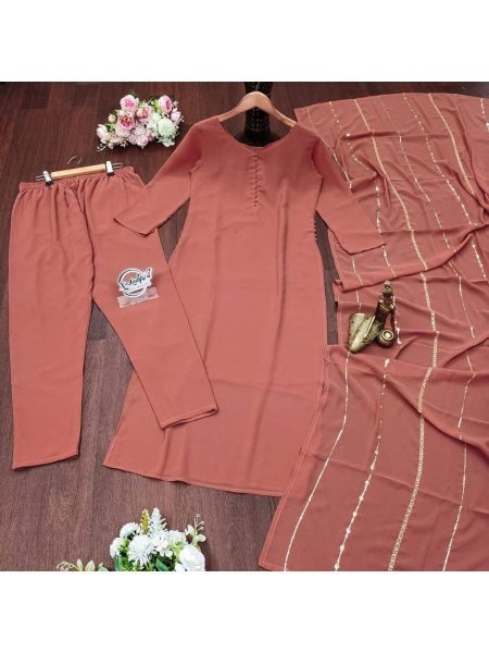 Designer Heavy Faux Georgette kurti With Dupatta And Bottom  3 Piece Kurti Set